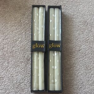 Macenzie-Childs 12 inch white poka dot candles. Set of 4 total NIB